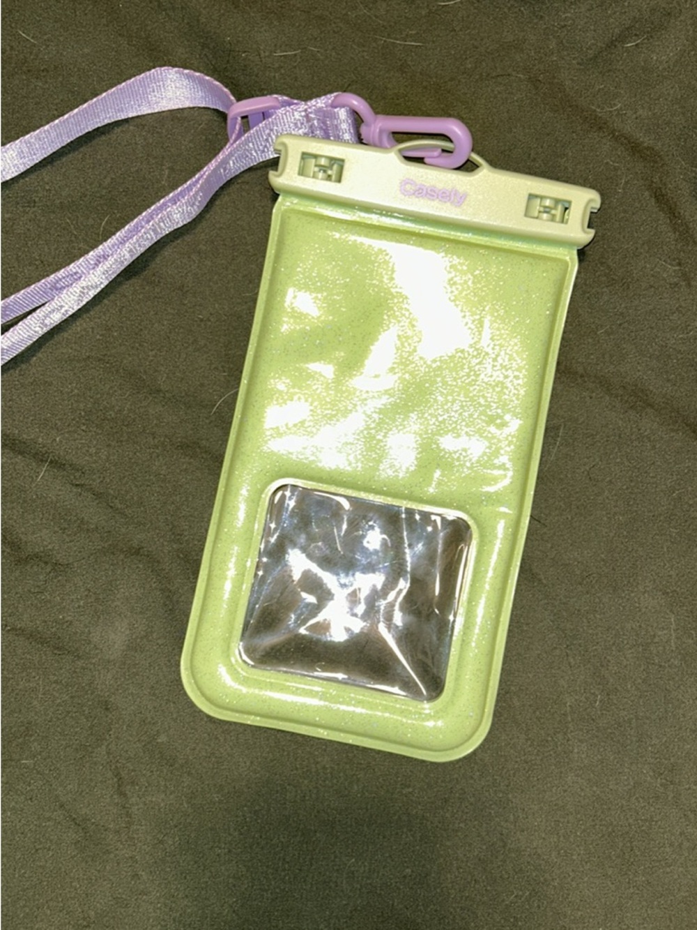 Casely Waterproof Phone Pouch with Lavender Lanyard - Green